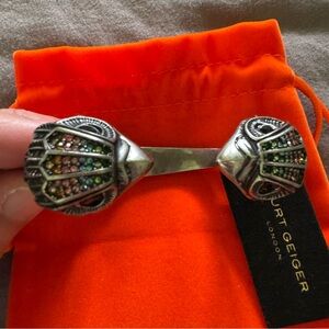 NEW Kurt Geiger Eagle Head Hinge Bangle Bracelet Silver/Gray Multicolor Crystals
